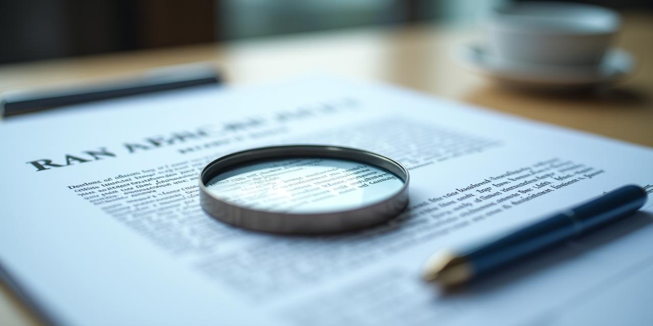 Close-up of a legal document with a magnifying glass highlighting tiny text