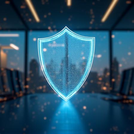 Conceptual image representing security and legal protection through abstract shield and light patterns